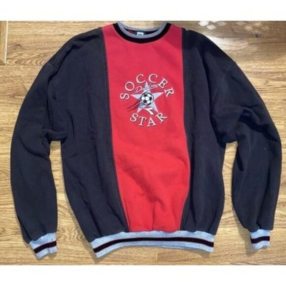 Vintage 90s Diadora Mens Black Red Soccer Star Crewneck Sweatshirt Mens Size XL - Picture 1 of 5